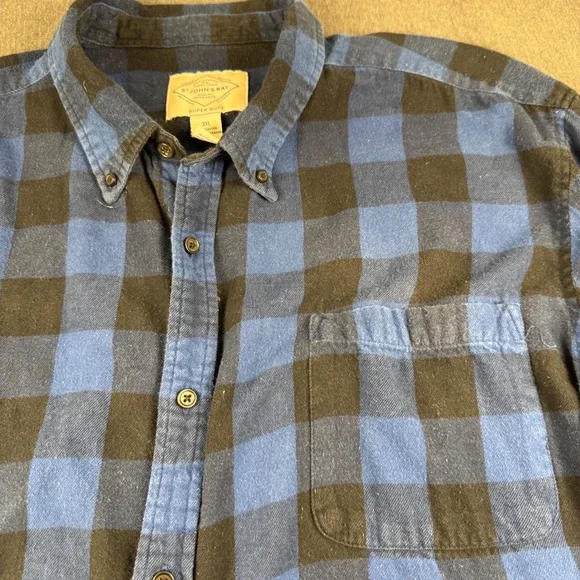St. Johns Bay Mens 3XL Blue Black Buffalo Plaid Flannel Button Down Shirt Cotton - Picture 1 of 9